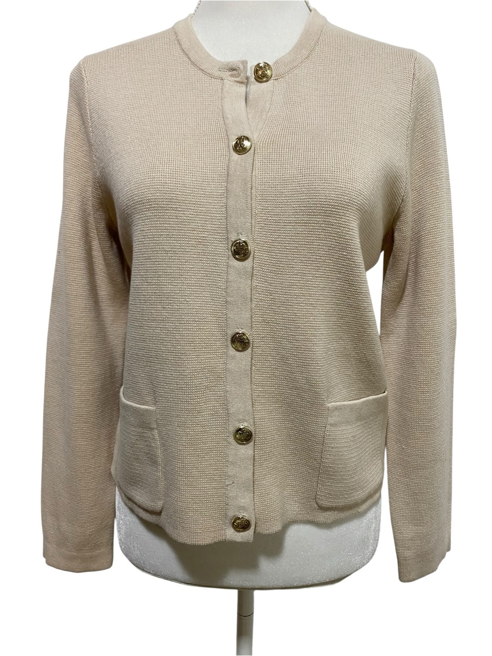 Nine West Cream Button-Front Knit Cardigan with Gold Buttons Ladies Jacket